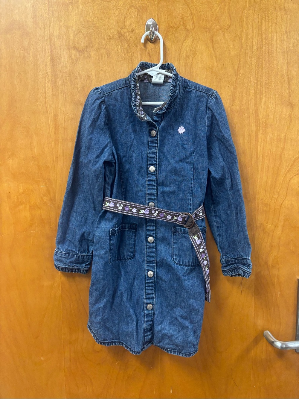 Gymboree Dark Blue Denim Dress with Floral Embroidered Belt
